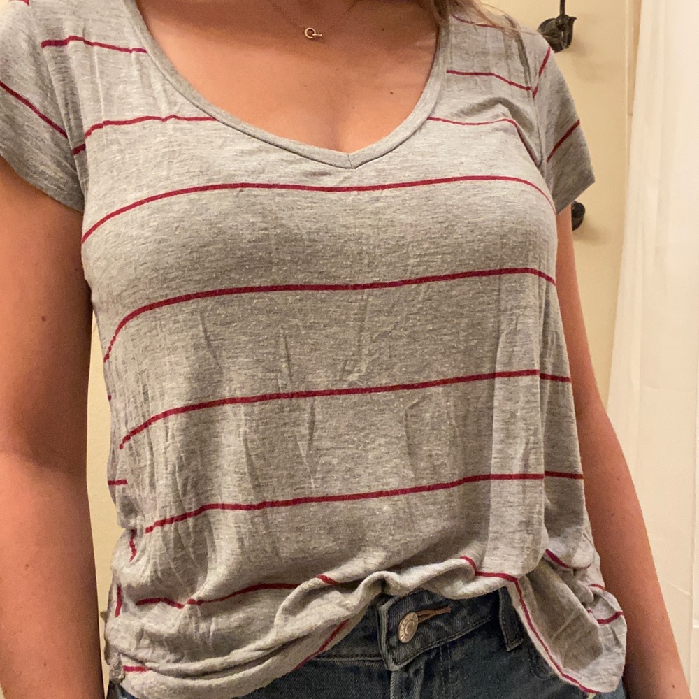 Grey and red striped shirt